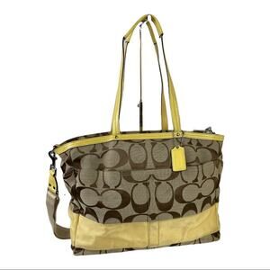 Coach Signature Stripe Jacquard Tote Diaper Bag Signature Canvas F13803 Yellow